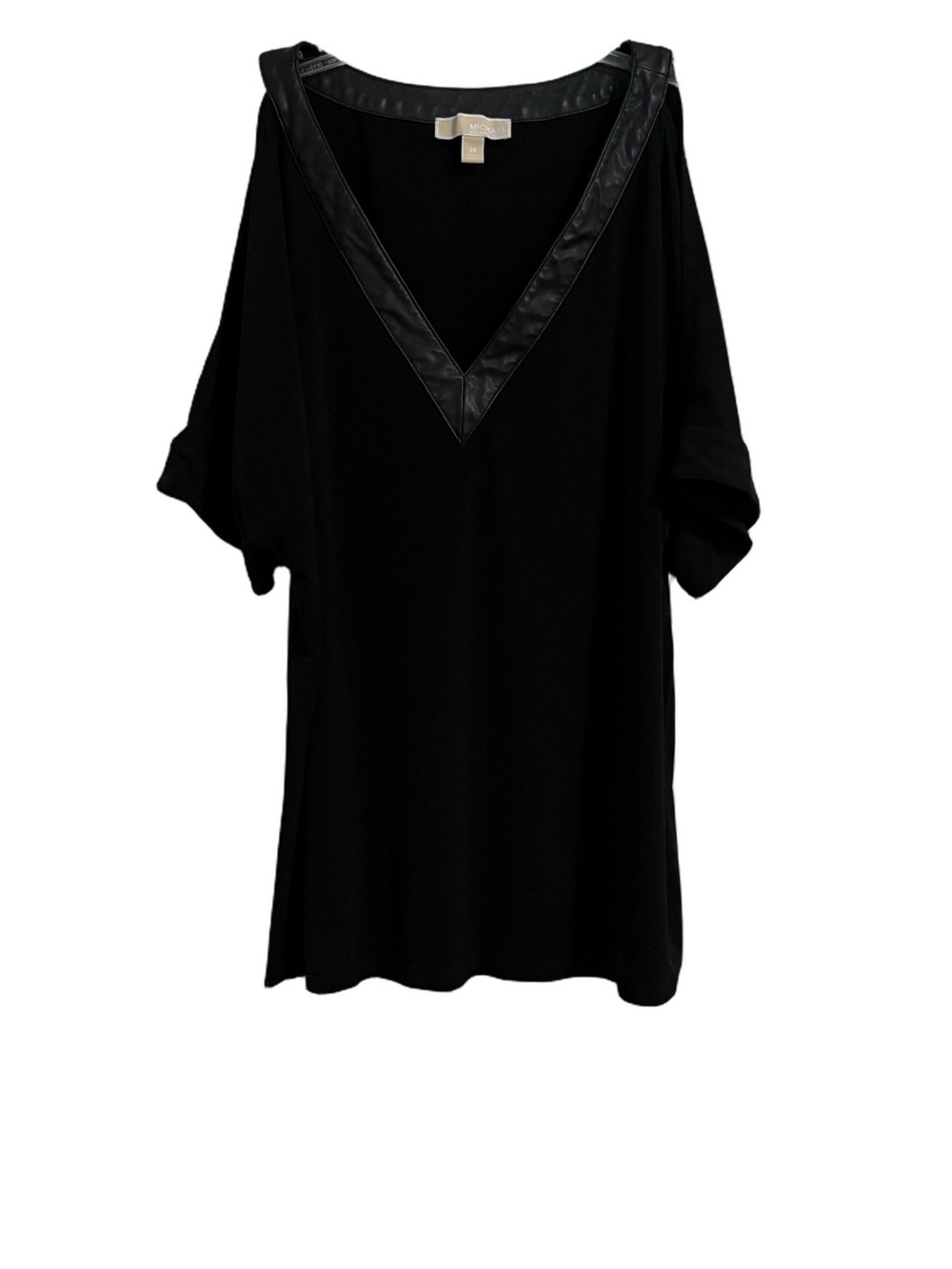 Michael Michael Kohrs V-Neck Cold Shoulder Top with Faux Leather Trim - Picture 2 of 6
